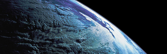 a view of Earth from space. You can see the curvature of the planet against the stark blackness of space. There are clouds visible over the blue of the ocean, indicating the Earth's atmosphere. This kind of image is typically associated with space exploration and may be used in contexts related to astronomy, space programs, or earth sciences to show the beauty and fragility of our planet from a perspective that only space travel can provide.